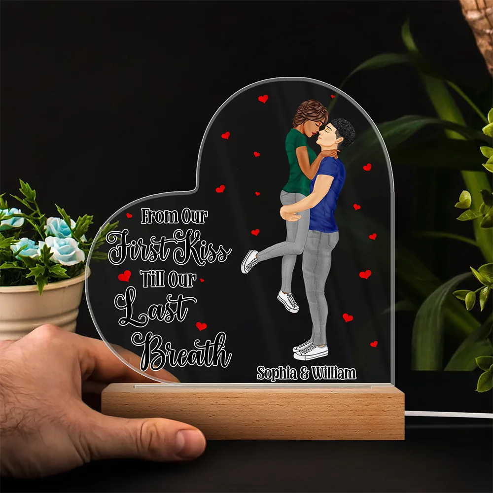 Kissing Couple I Love You - Anniversary, Birthday Gift For Spouse, Lover, Husband, Wife, Boyfriend, Girlfriend, Married Couples - Personalized Custom 3D Led Light Wooden Base - Image 4