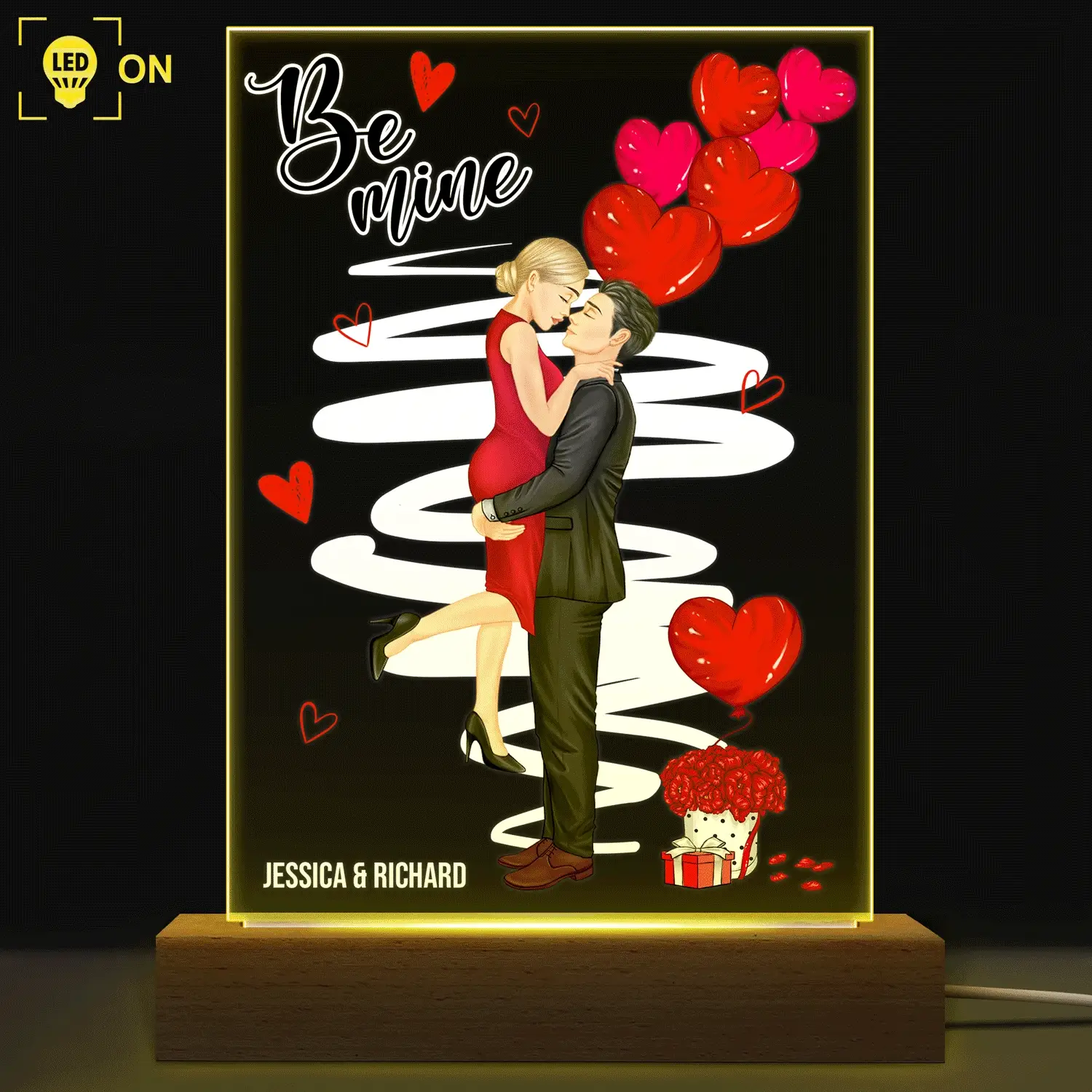 Kissing Couple I Love You - Anniversary, Birthday Gift For Spouse, Lover, Husband, Wife, Boyfriend, Girlfriend, Married Couples - Personalized Custom 3D Led Light Wooden Base - Image 7