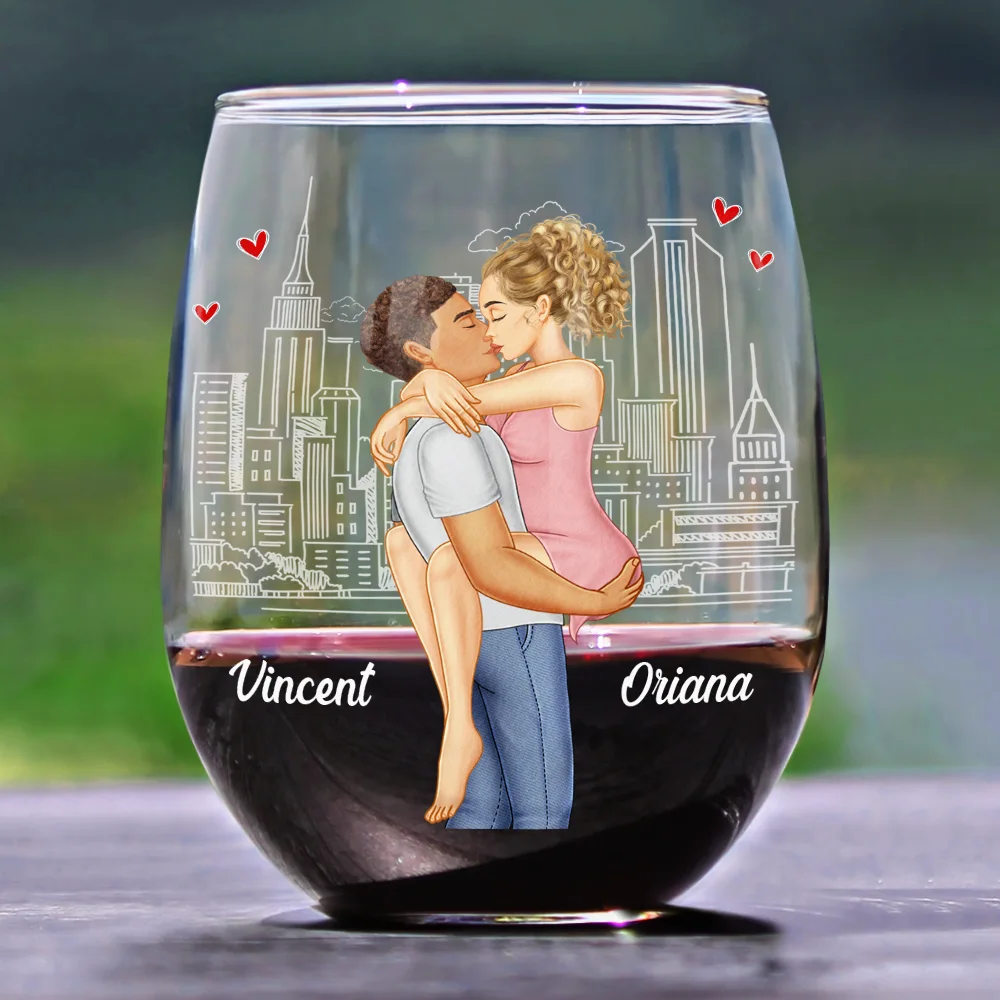 Kissing Couple In Case I Don't Say It Enough - Personalized Stemless Wine Glass - Image 2
