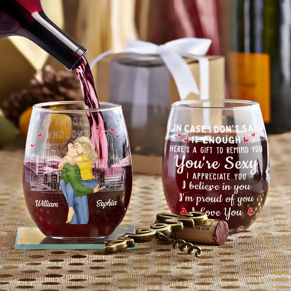Kissing Couple In Case I Don't Say It Enough - Personalized Stemless Wine Glass - Image 3