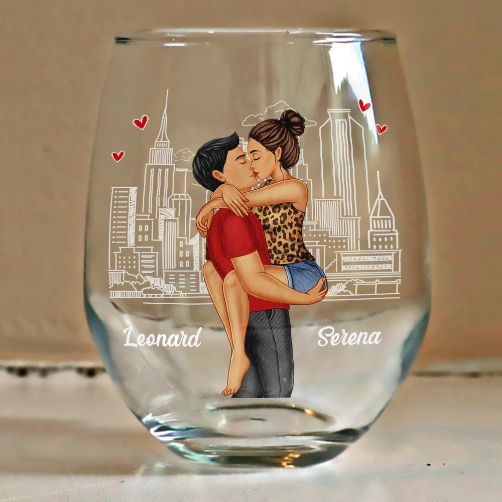 Kissing Couple In Case I Don't Say It Enough - Personalized Stemless Wine Glass - Image 4