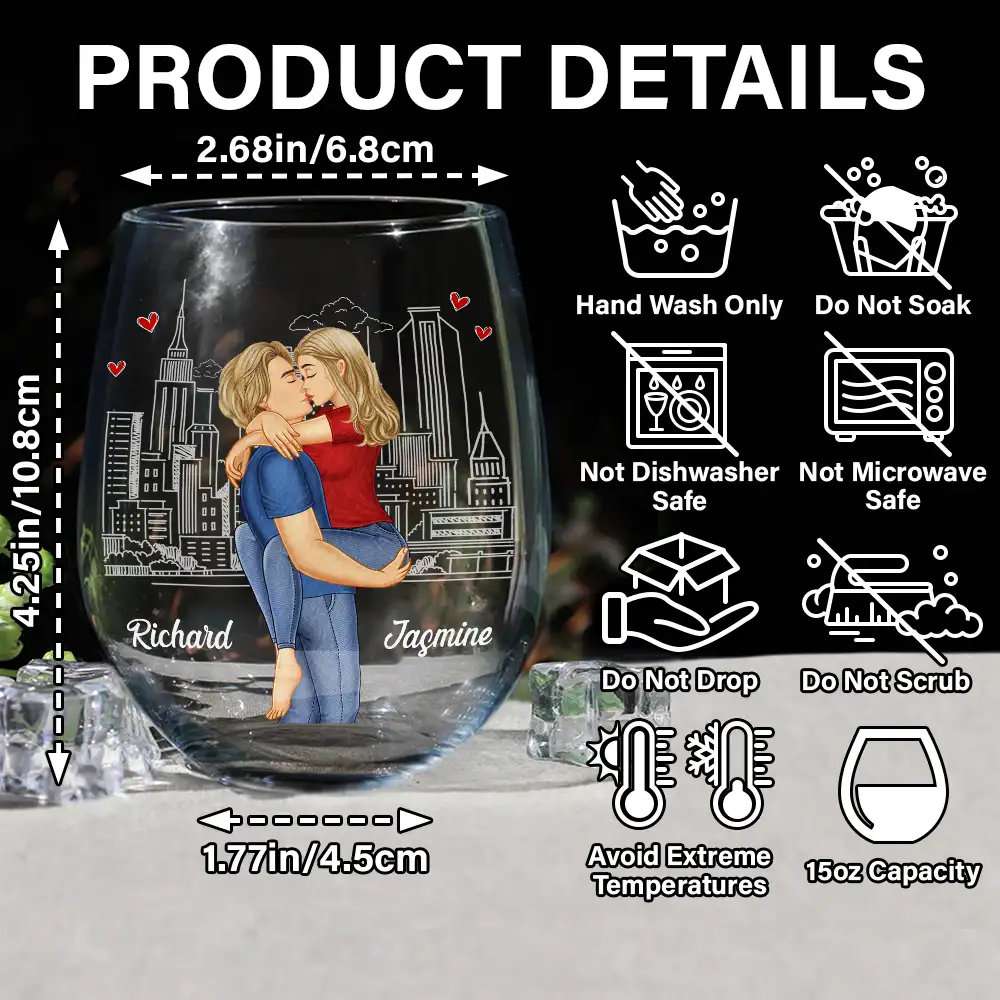 Kissing Couple In Case I Don't Say It Enough - Personalized Stemless Wine Glass - Image 5