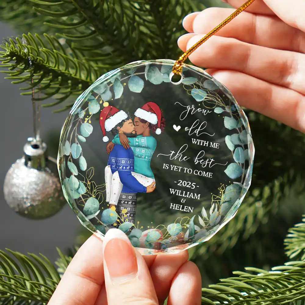 Kissing Couple Newly Engaged The Best Is Yet To Come - Personalized Glass Ornament - Image 2