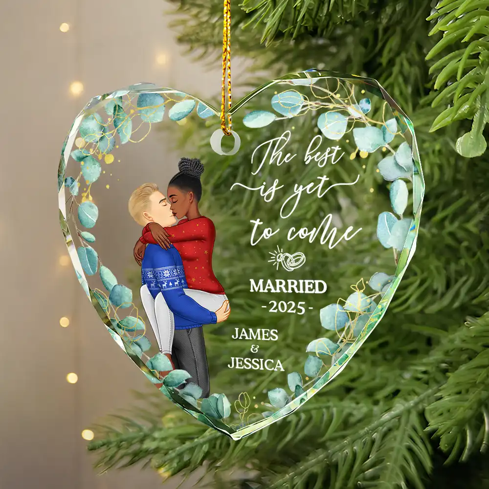 Kissing Couple Newly Engaged The Best Is Yet To Come - Personalized Glass Ornament - Image 4