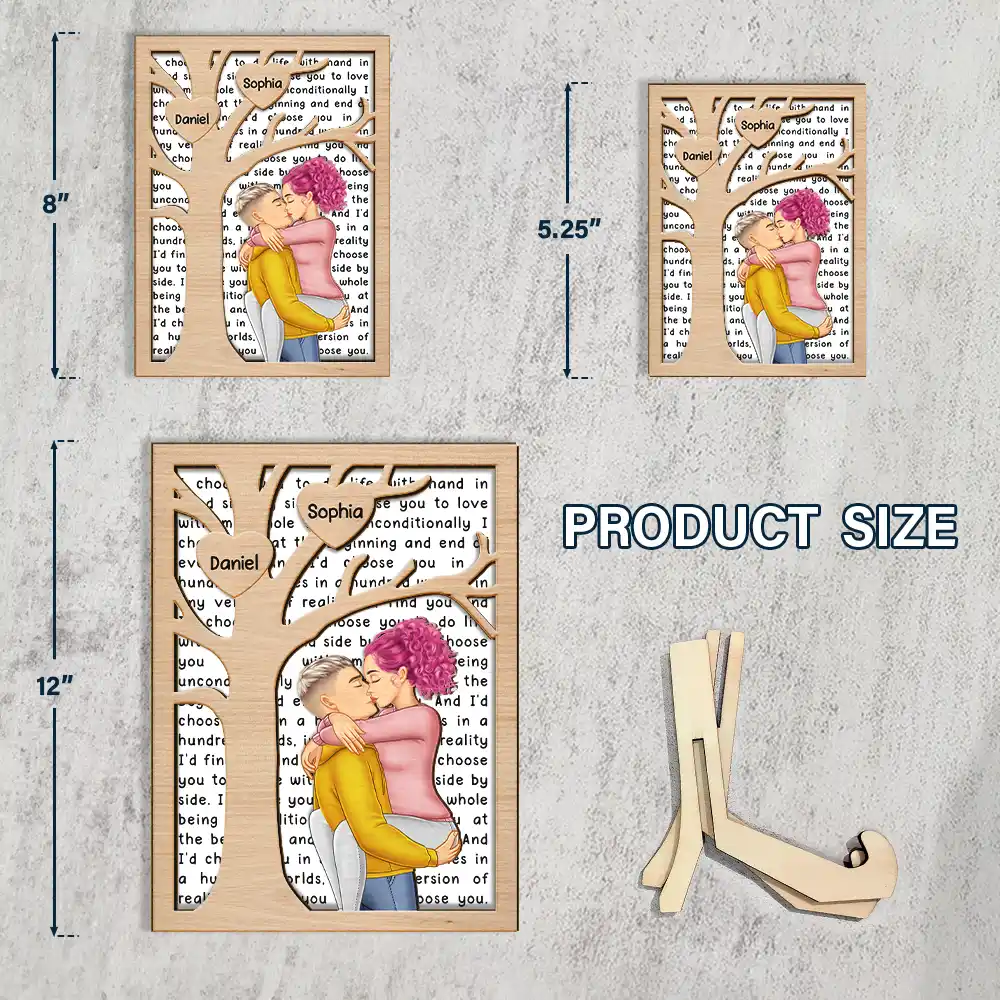 Kissing Couple Tree Of Heart I Choose You - Personalized 2-Layered Wooden Plaque With Stand - Image 4