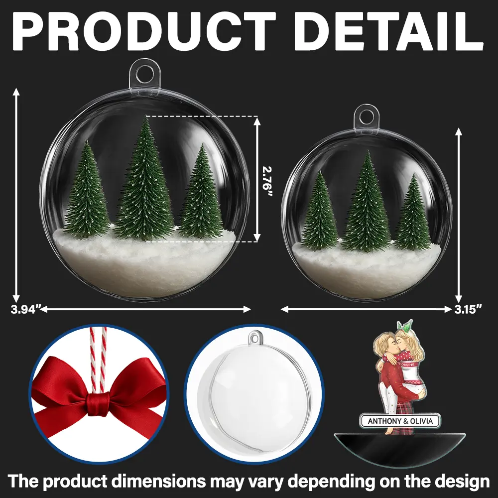 Kissing Couples - Personalized 3D Acrylic Ball Ornament - Image 3