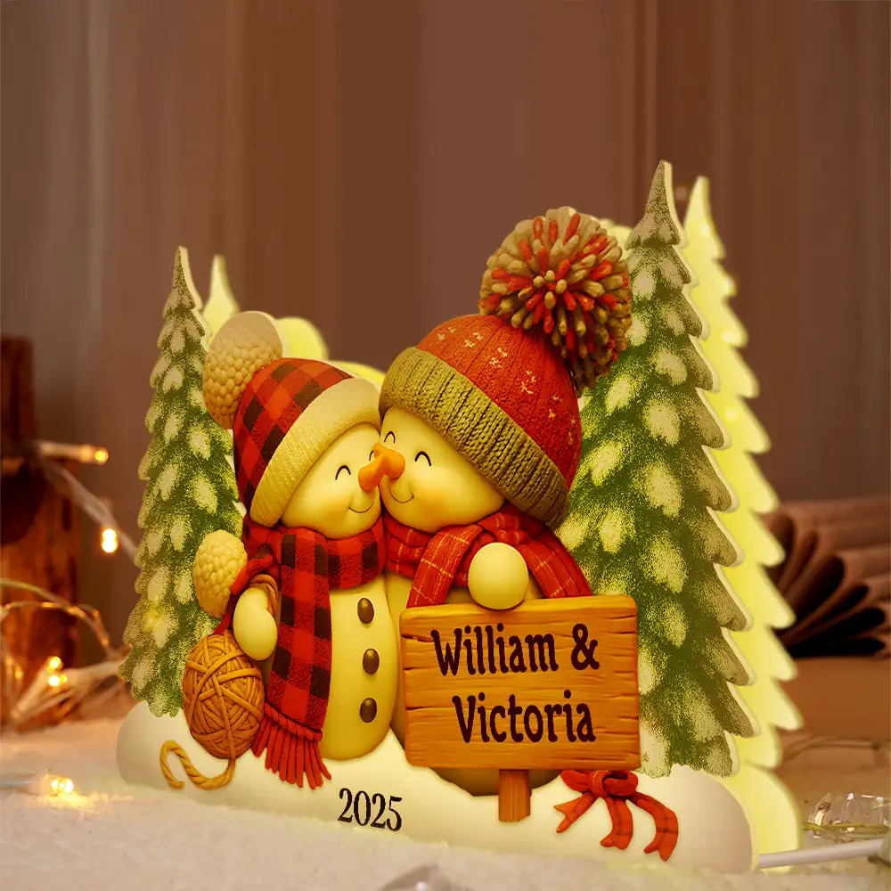 Kissing Snowman Couple Christmas - Personalized Custom Shaped Light Box - Image 4