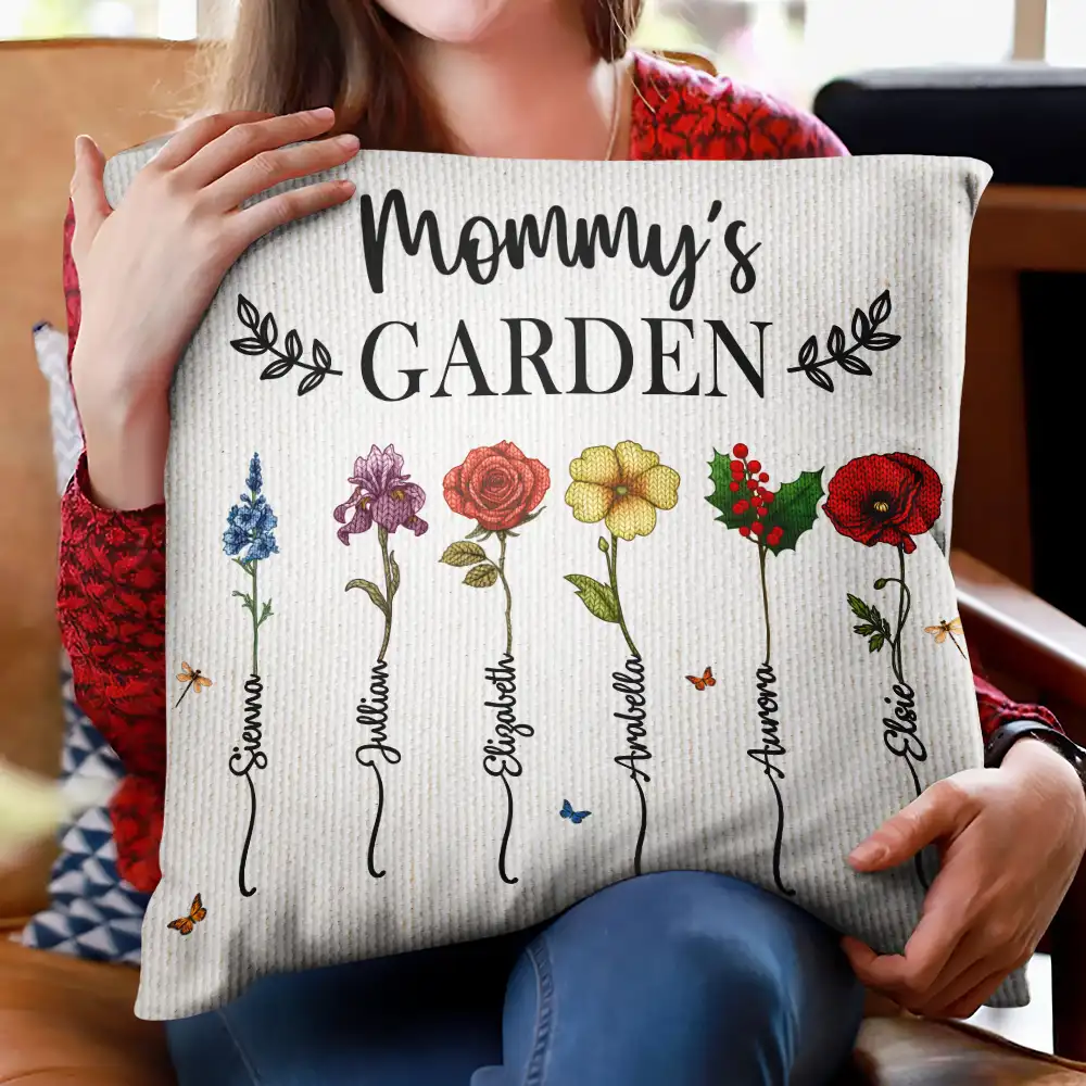 Knitted Effect Birth Flower Grandma's Garden - Personalized Pillow - Image 2