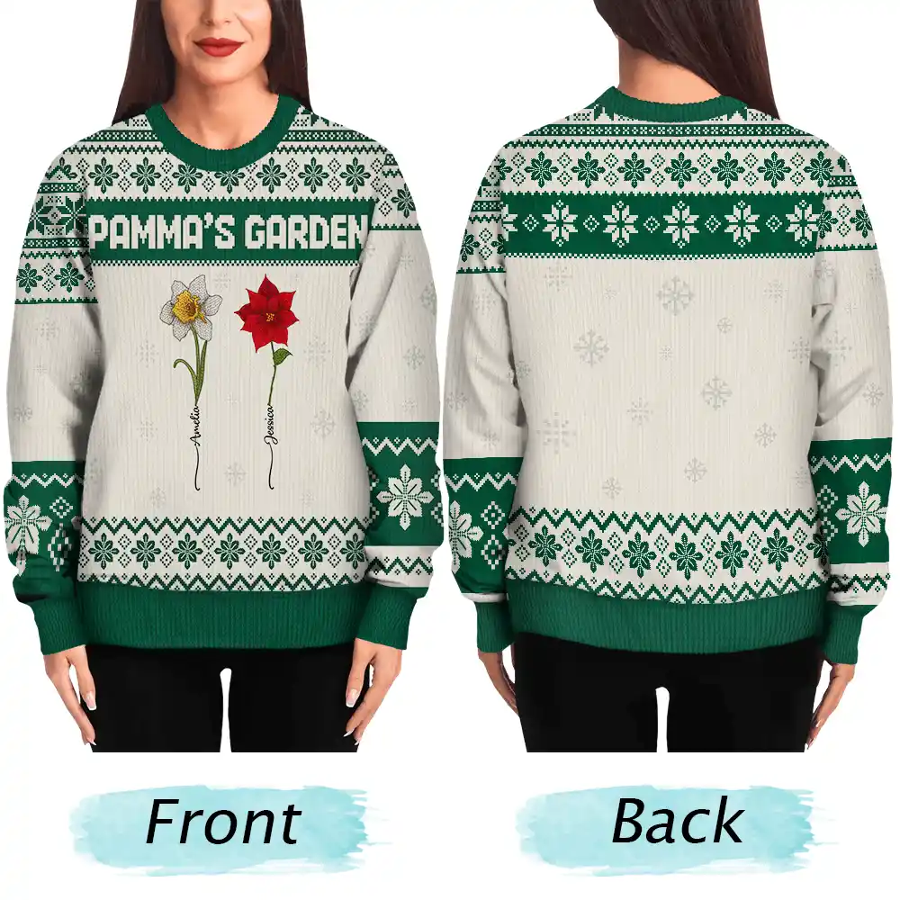 Knitted Effect Birth Flower Grandma's Garden - Personalized Unisex Ugly Sweater - Image 5