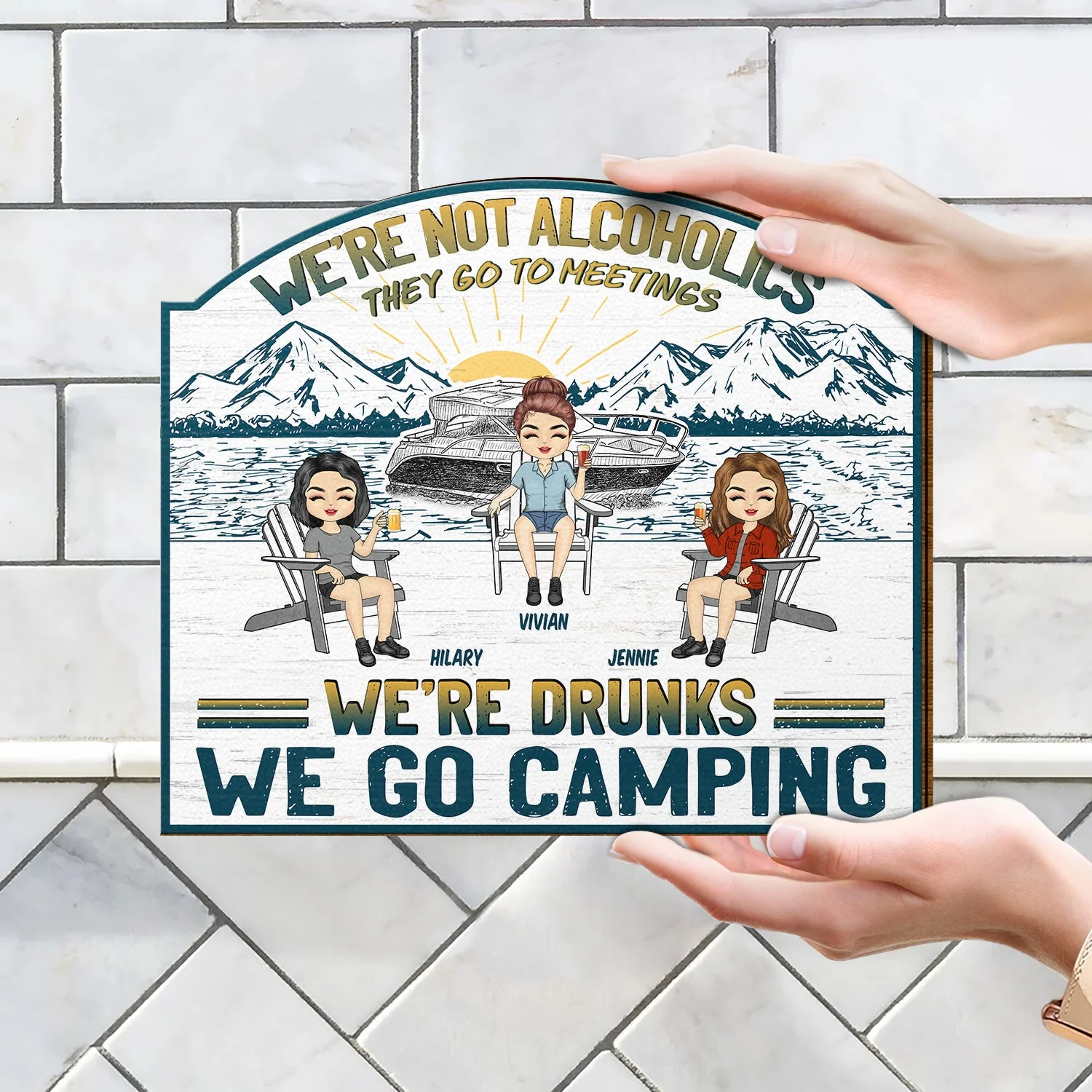 Lake Camping We're Drunks Boat - Gift For Bestie - Personalized Custom Shaped Wood Sign - Image 4