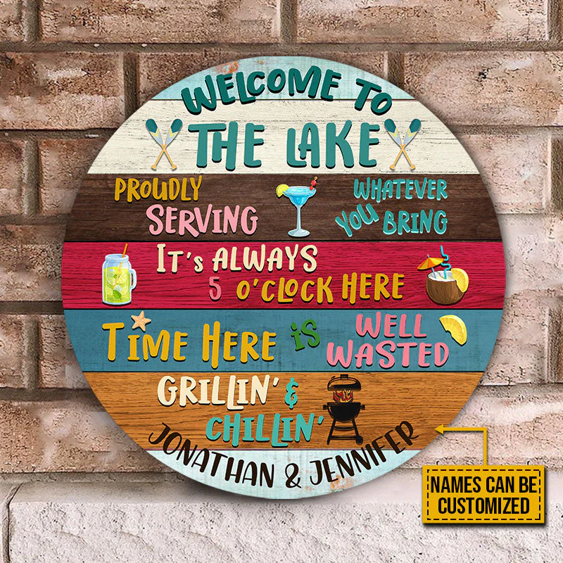 Lake House Proudly Serving Whatever Custom Wood Circle Sign - Image 2