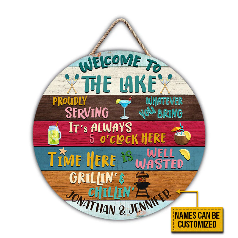 Lake House Proudly Serving Whatever Custom Wood Circle Sign - Image 4