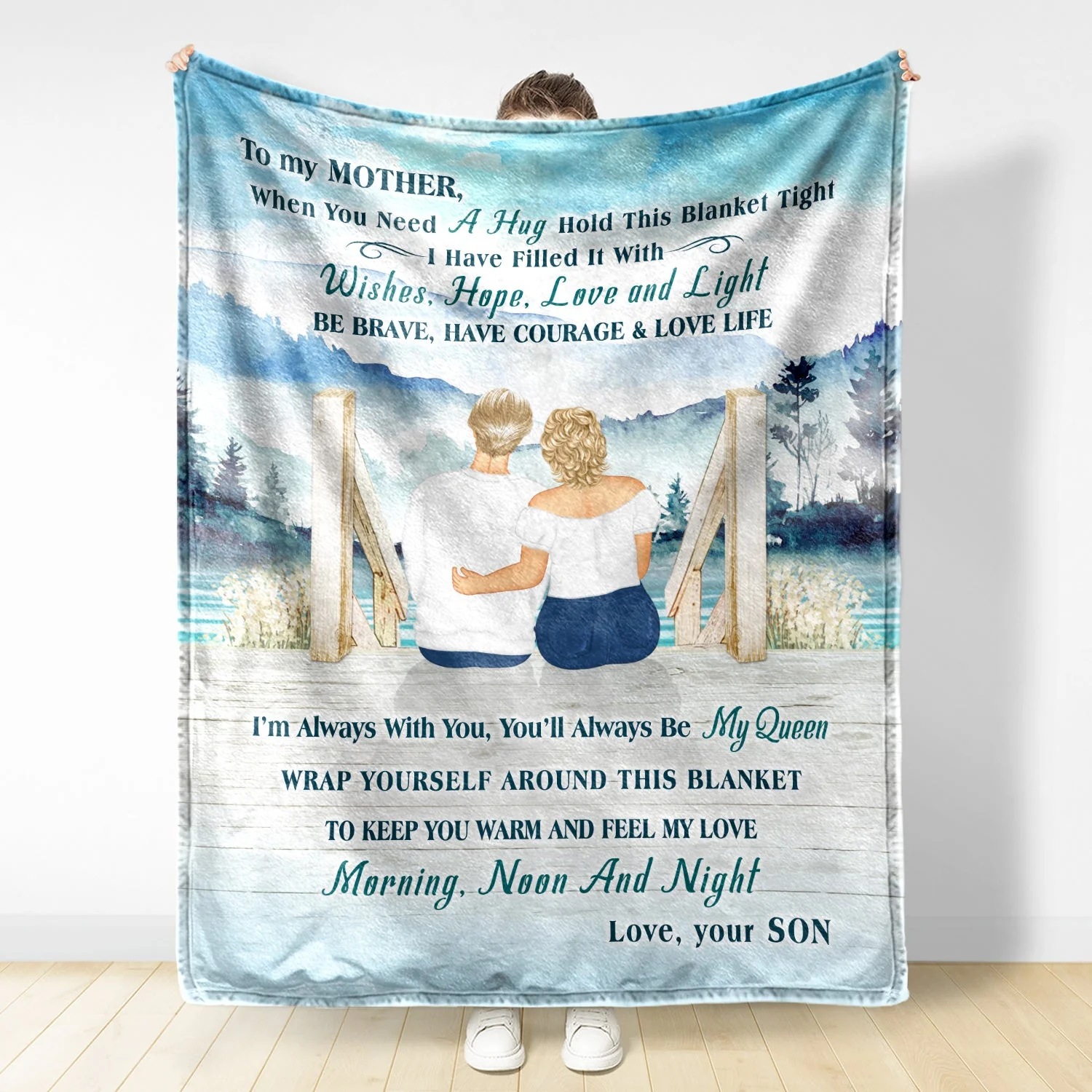 Lake Mother, Daughter And Son Hold This Blanket Tight - Gift For Mother - Personalized Custom Fleece Blanket - Image 2