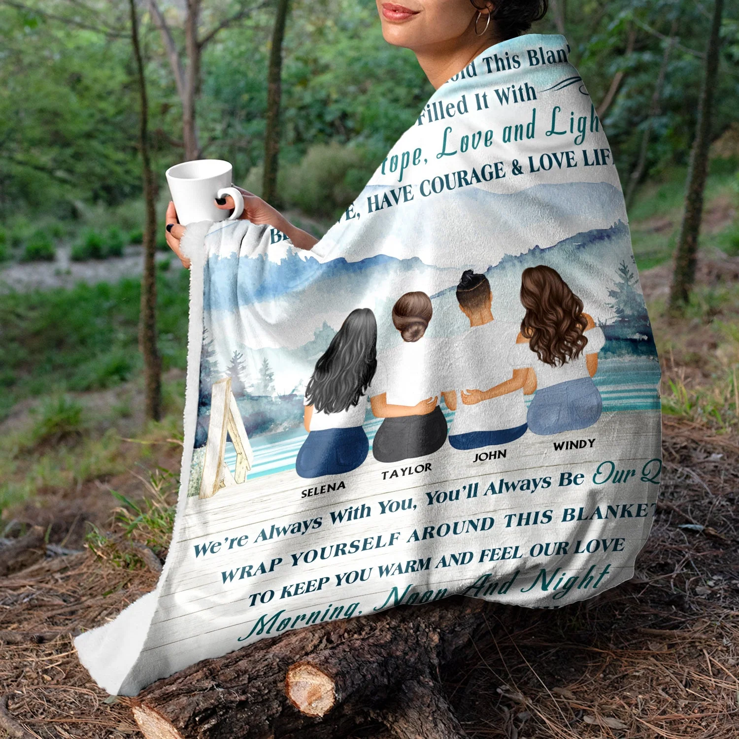 Lake Mother, Daughter And Son Hold This Blanket Tight - Gift For Mother - Personalized Custom Fleece Blanket - Image 3