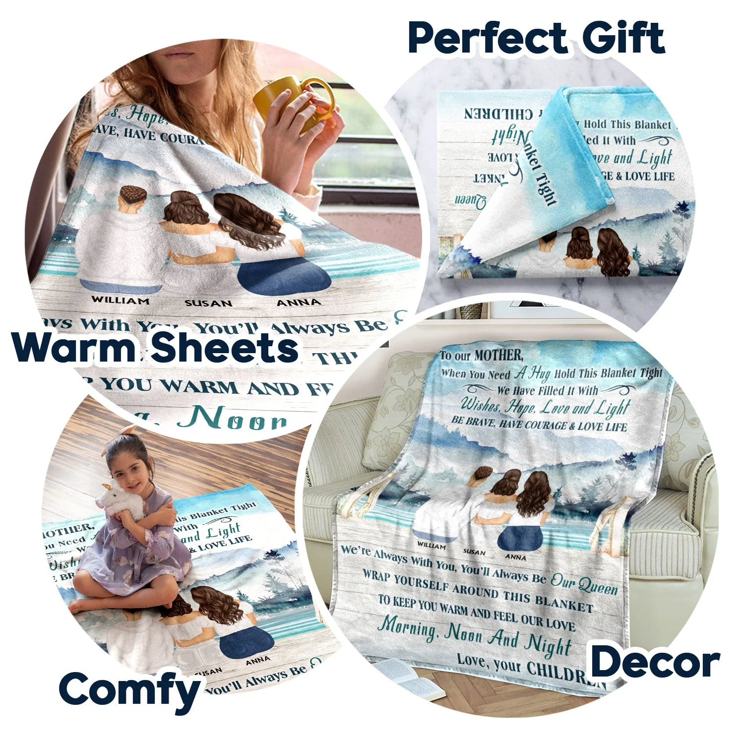 Lake Mother, Daughter And Son Hold This Blanket Tight - Gift For Mother - Personalized Custom Fleece Blanket - Image 5