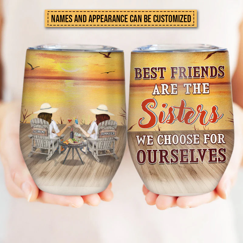 Lakes Bestie Yellow Sunset Choose For Ourselves Custom Wine Tumbler, Bestie Gift - Image 2