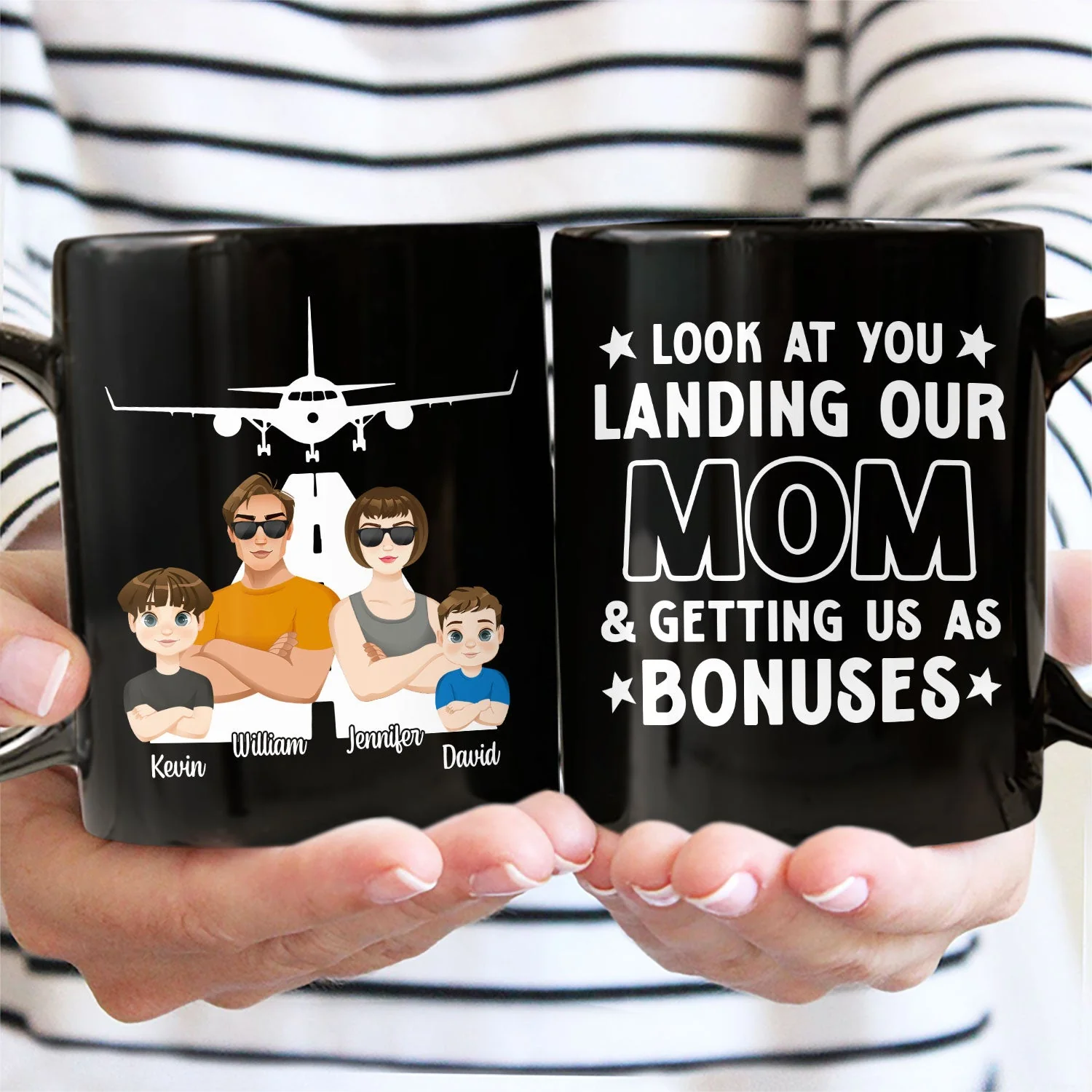 Landing My Mom - Gift For Husband, Dad - Personalized Black Mug - Image 2