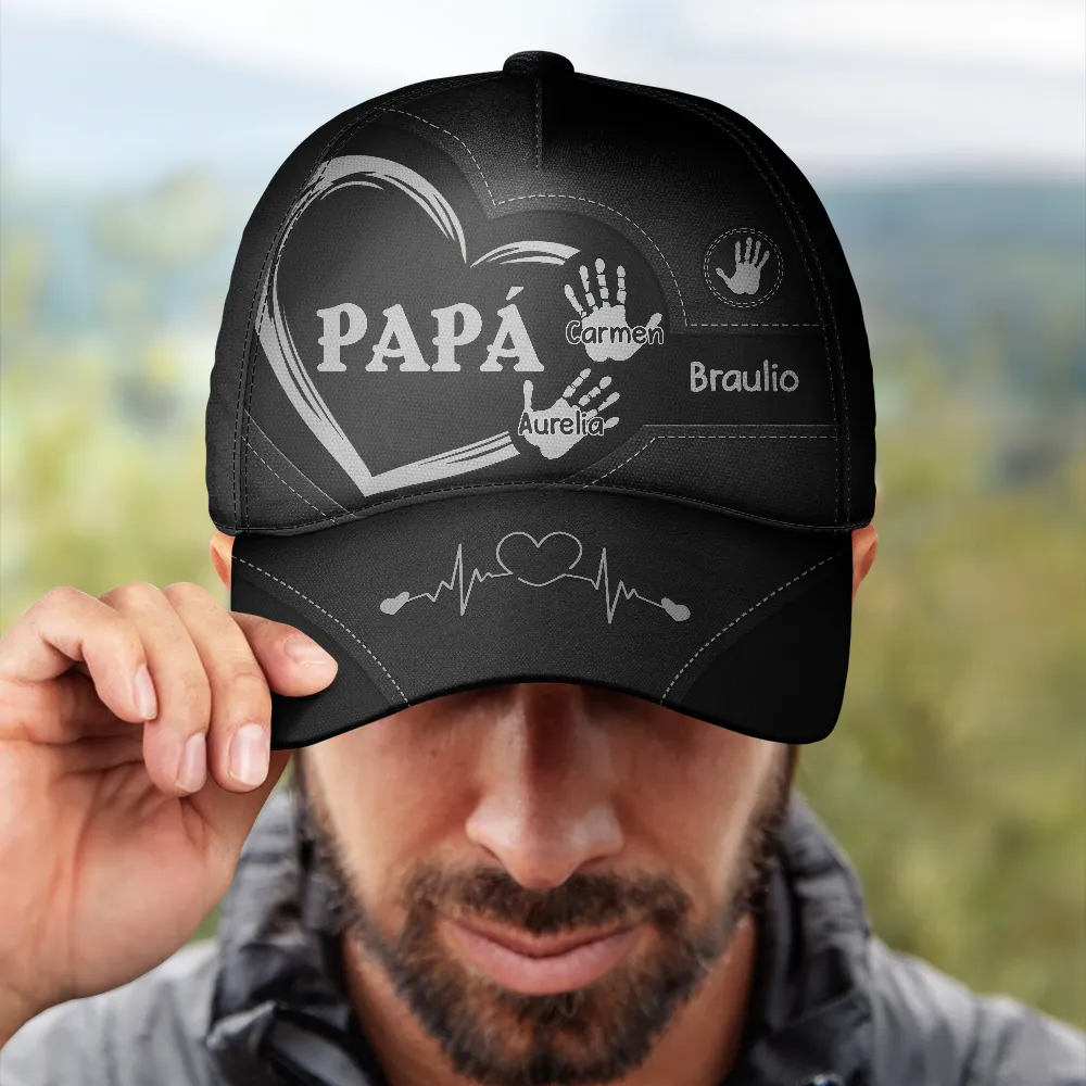 Las Huellas De Las Manos Del Abuelo Papá Y Los Niños - Gorra Clásica Personalizada - Image 4