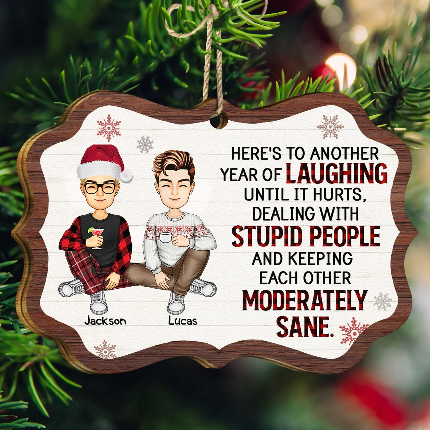 Laughing Until It Hurts - Christmas Gifts For Best Friends, Besties - Personalized Medallion Wooden Ornament - Image 3