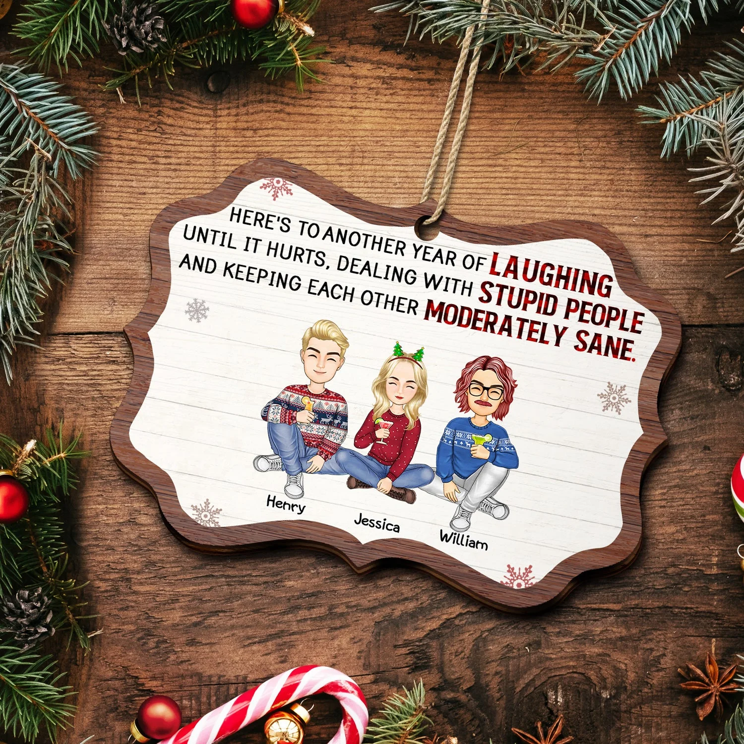Laughing Until It Hurts - Christmas Gifts For Best Friends, Besties - Personalized Medallion Wooden Ornament - Image 5