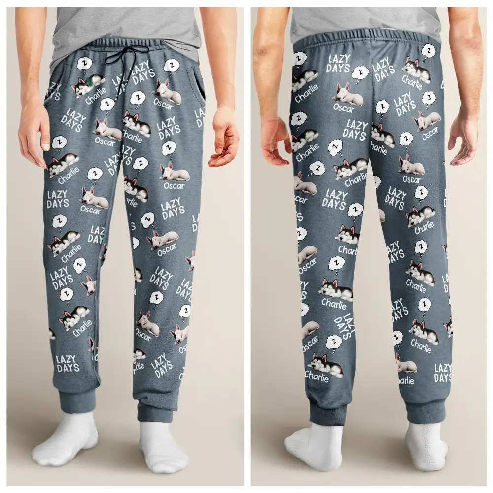 Lazy Days 3D Effect Cute Sleeping Dog - Personalized Pajama Pants - Image 5