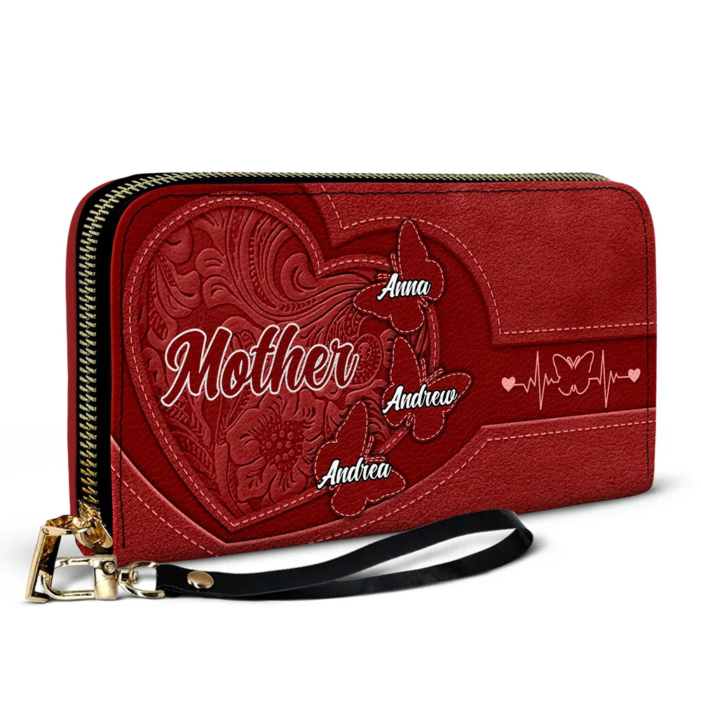 Leather Butterfly Heart - Personalized Leather Long Wallet - Image 2