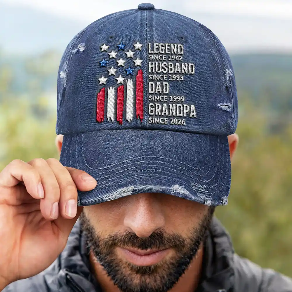 Legend Husband Dad Grandpa American Style - Personalized Embroidered Distressed Cap - Image 4