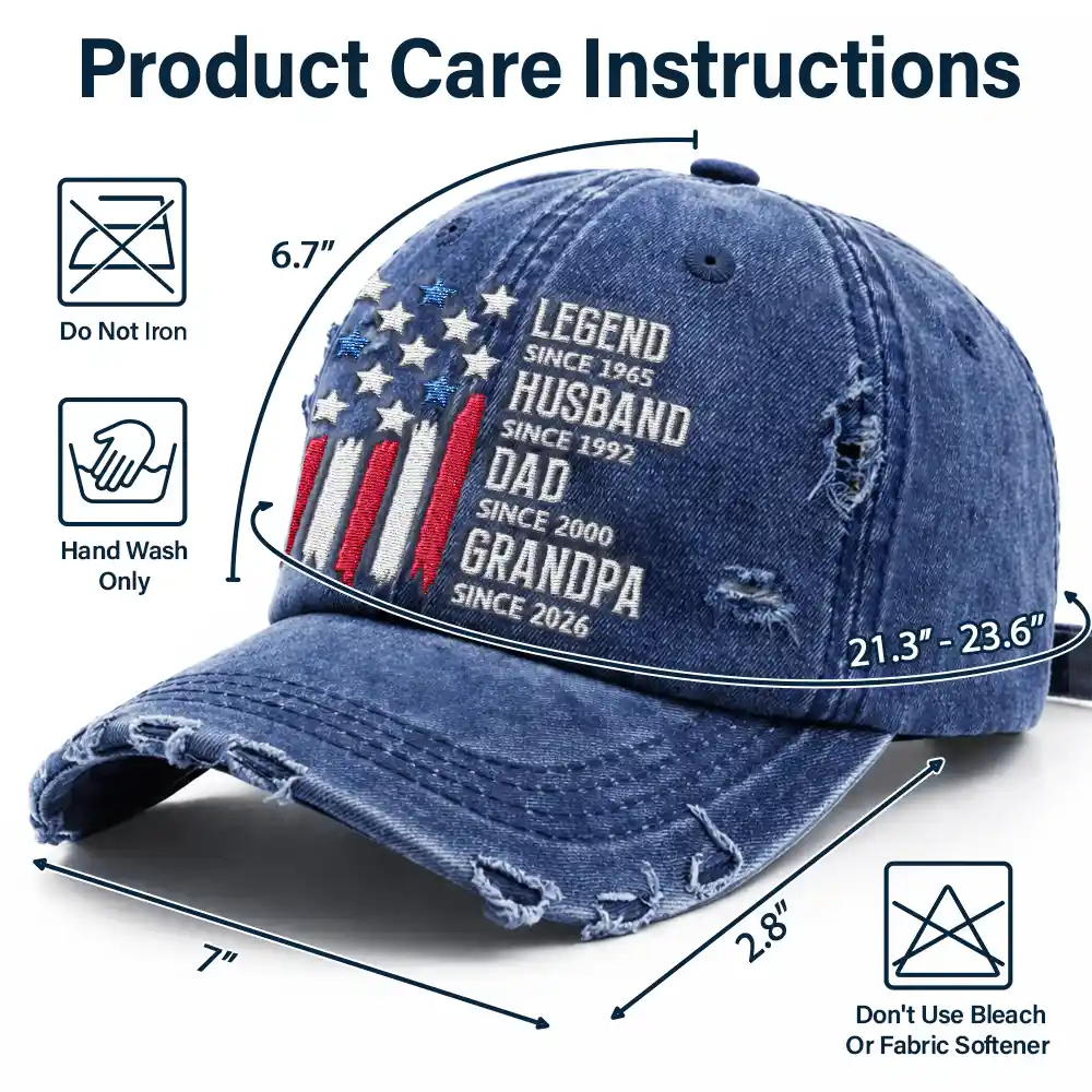 Legend Husband Dad Grandpa American Style - Personalized Embroidered Distressed Cap - Image 6
