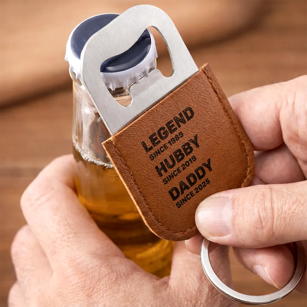 Legend Husband Dad Papa - Personalized Leather Bottle Opener Keychain - Image 3