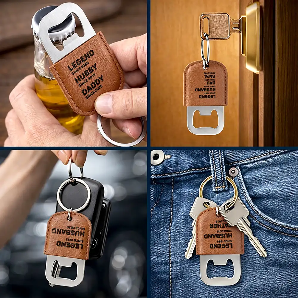 Legend Husband Dad Papa - Personalized Leather Bottle Opener Keychain - Image 5