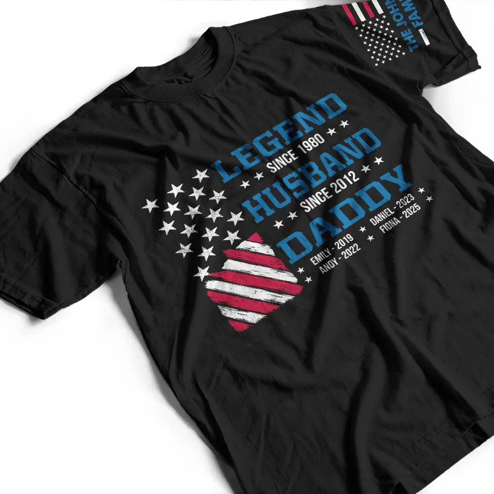 Legend Husband Dad Papa Stars And Stripes Flag Kid Name - Personalized T Shirt - Image 4