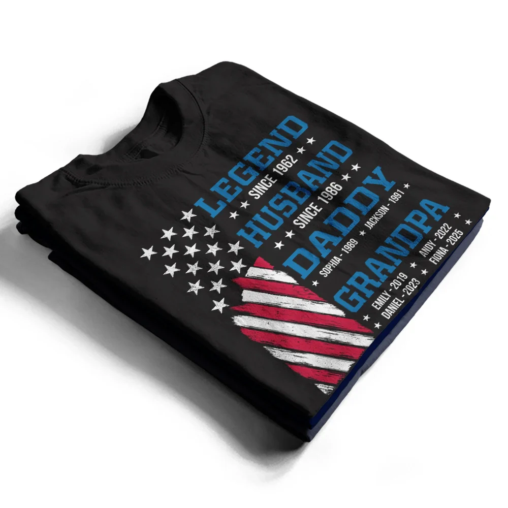 Legend Husband Dad Papa Stars And Stripes Flag Kid Name - Personalized T Shirt - Image 5