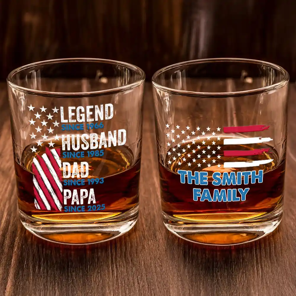 Legend Husband Dad Papa Stars And Stripes Flag - Personalized Whiskey Glass - Image 2