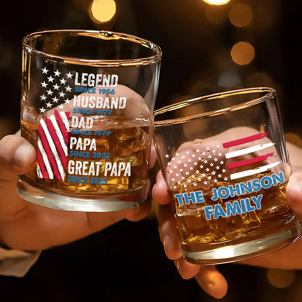 Legend Husband Dad Papa Stars And Stripes Flag - Personalized Whiskey Glass - Image 3