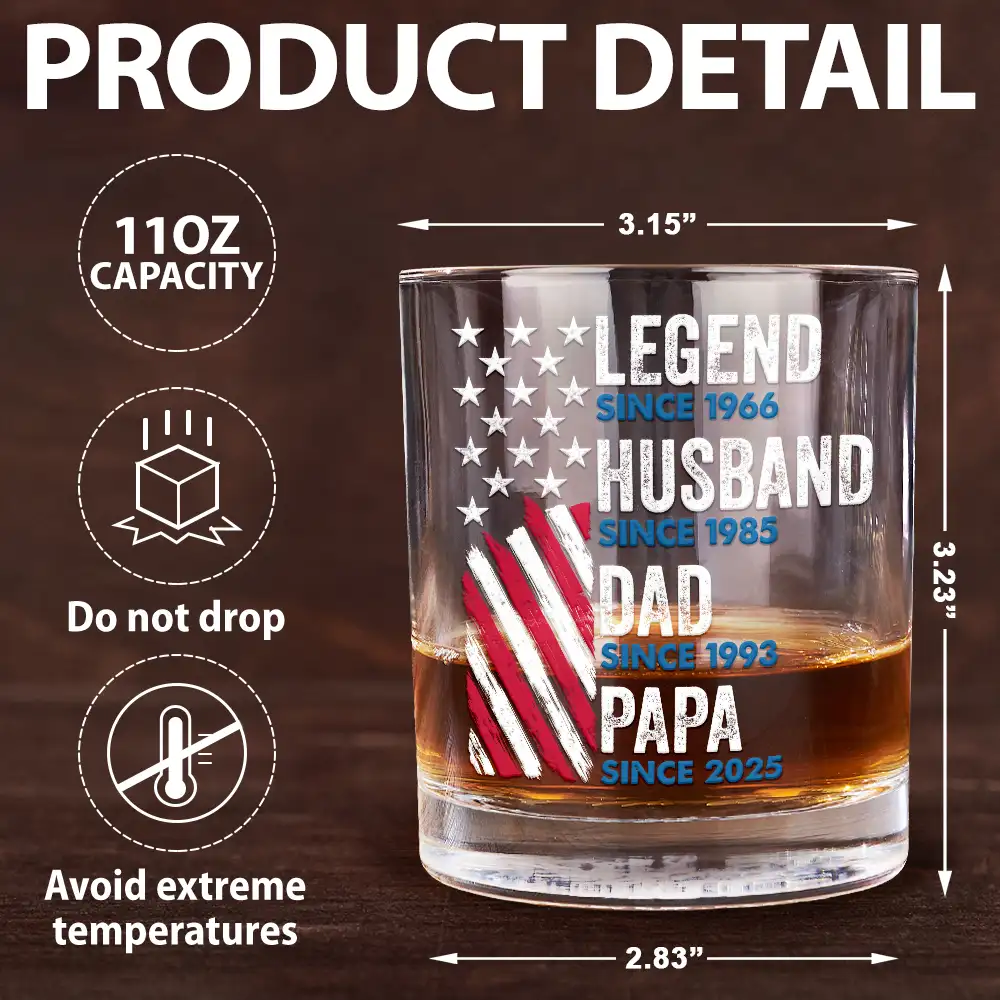 Legend Husband Dad Papa Stars And Stripes Flag - Personalized Whiskey Glass - Image 5