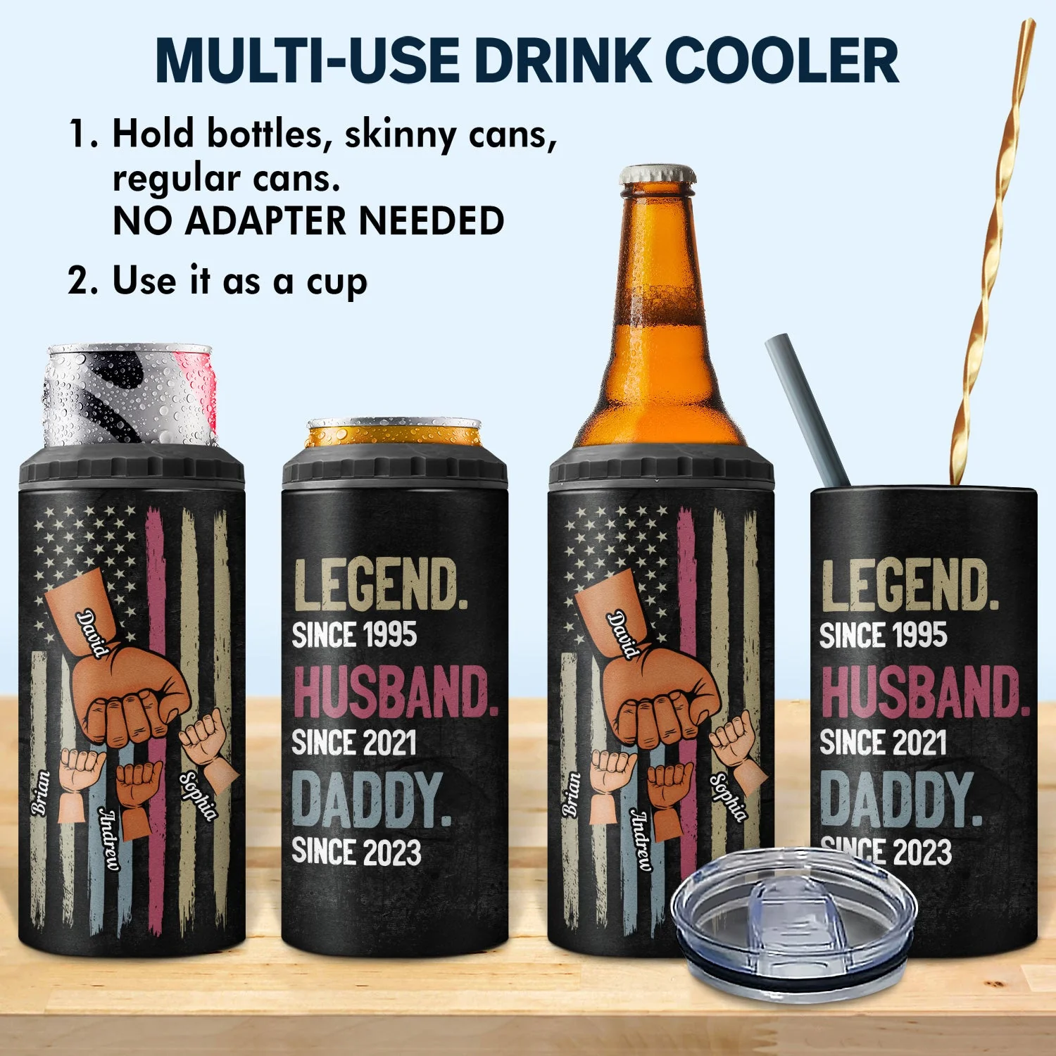 Legend Husband Daddy Fist Bump - Birthday, Loving Gift For Dad, Father, Grandfather, Grandpa - Personalized Custom 4 In 1 Can Cooler Tumbler - Image 2