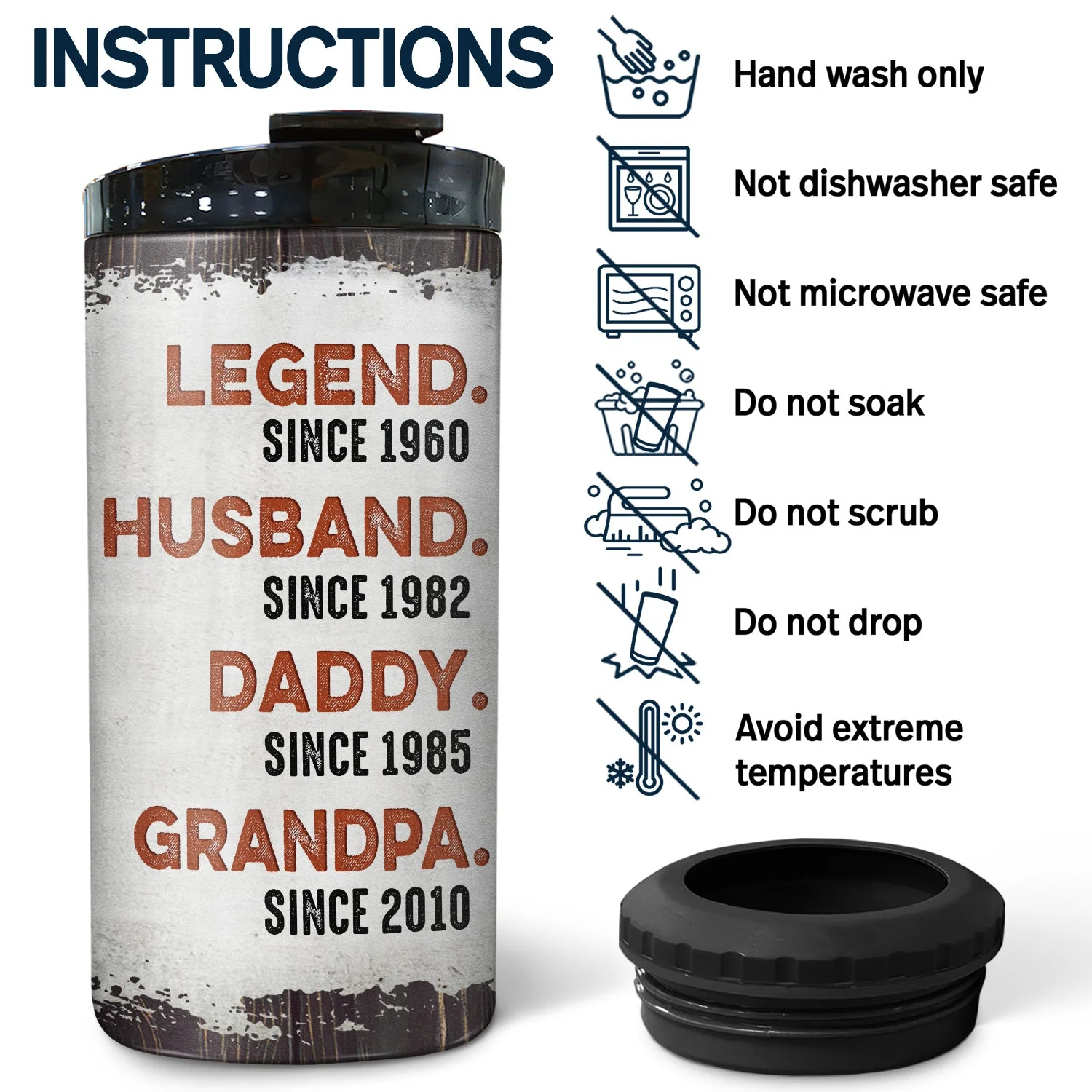 Legend Husband Daddy Grandpa - Birthday Gift For Father, Family - Personalized Custom 4 In 1 Can Cooler Tumbler - Image 5
