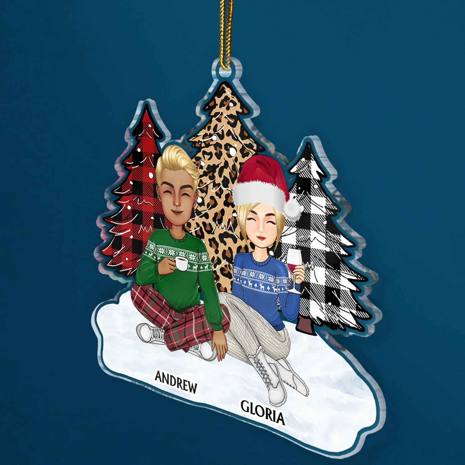 Leopard Checkered Pattern Christmas Tree Family - Xmas Gift For Parent, Grandparent, Sibling - Personalized Cutout Acrylic Ornament - Image 2