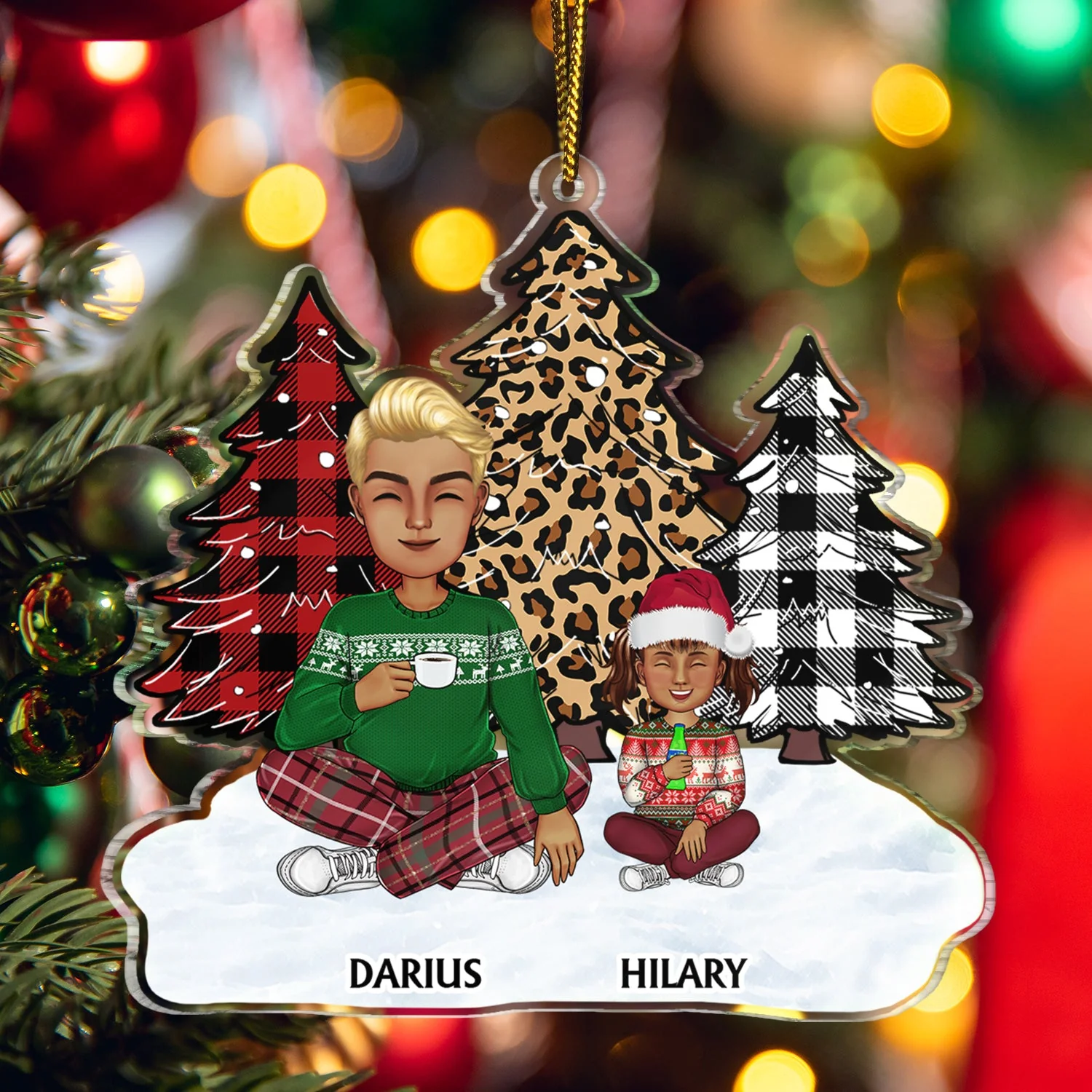 Leopard Checkered Pattern Christmas Tree Family - Xmas Gift For Parent, Grandparent, Sibling - Personalized Cutout Acrylic Ornament - Image 5