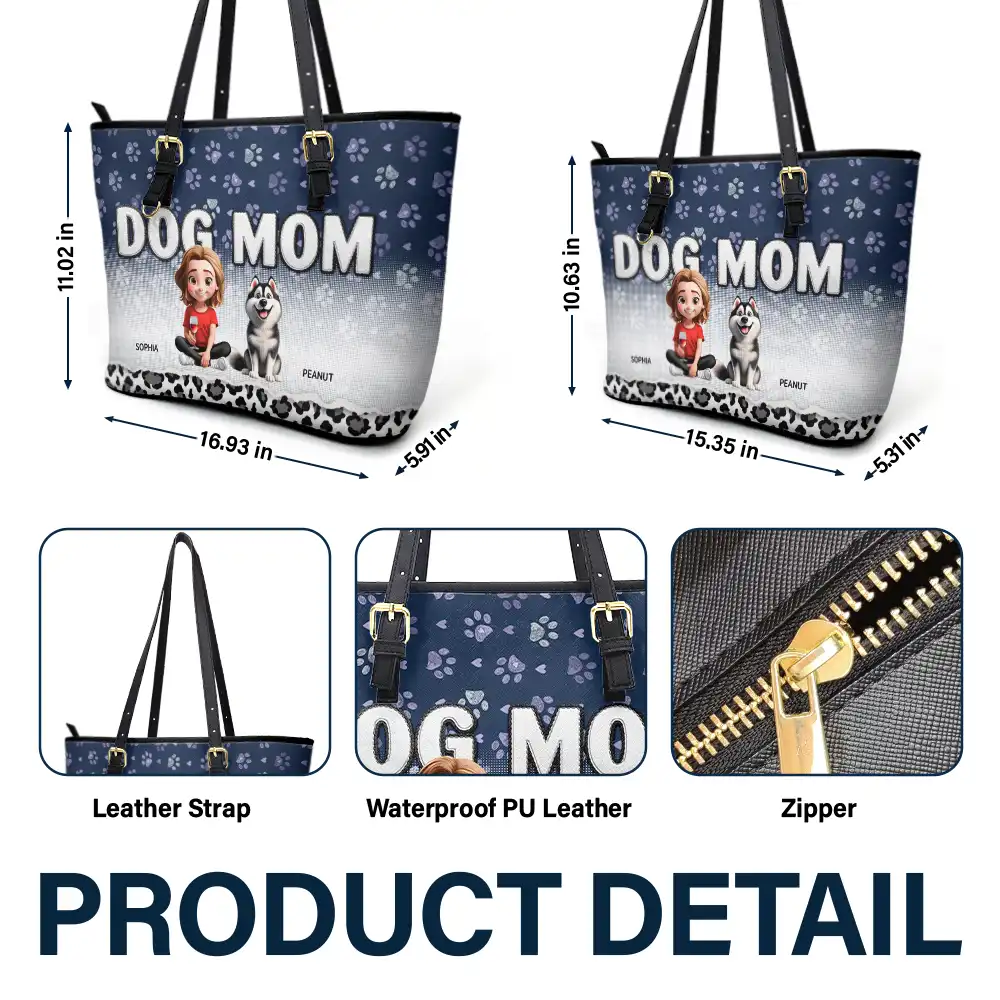 Leopard Dog Mom - Personalized Leather Tote Bag - Image 6