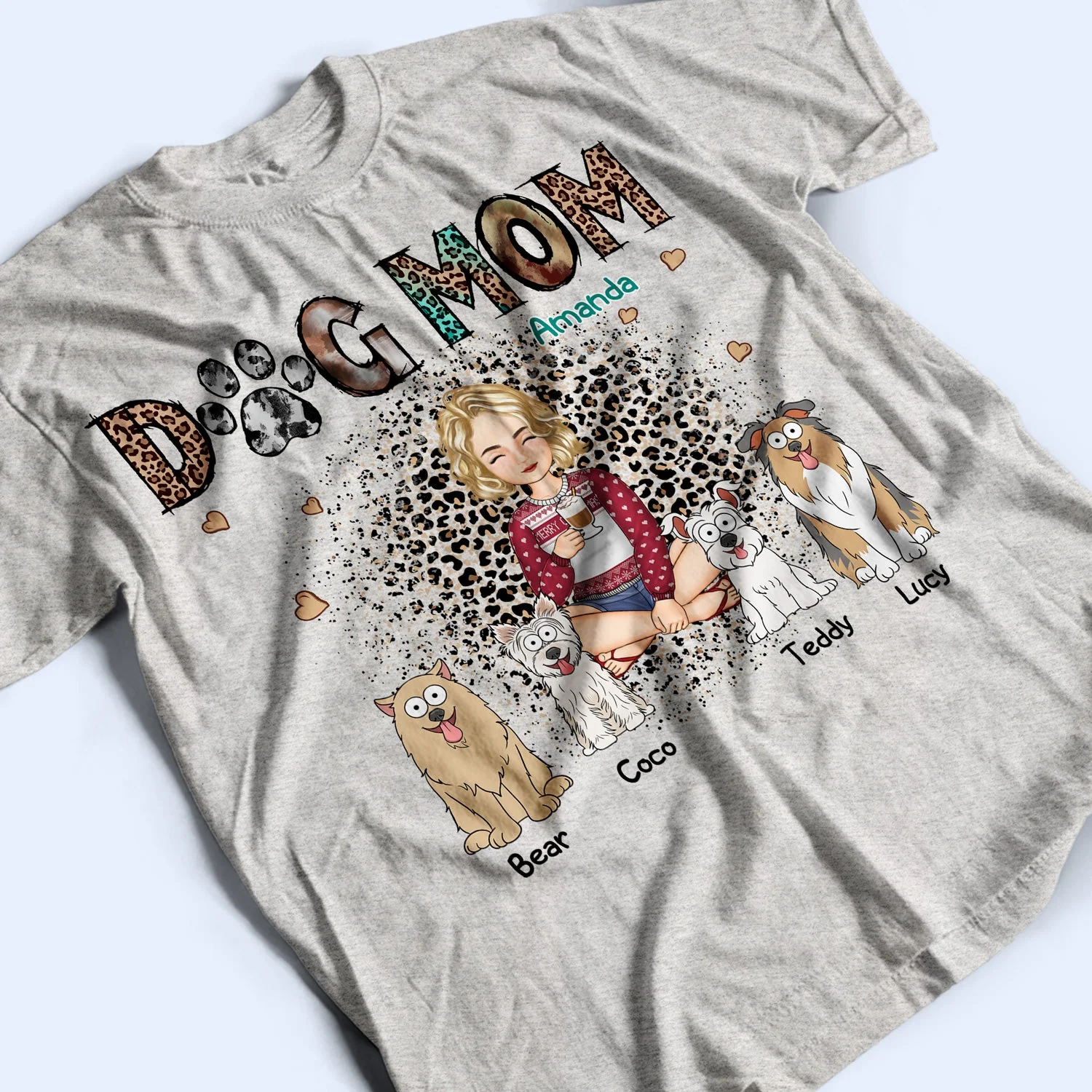 Leopard Dog Mom With Dogs - Birthday, Anniversary, Funny Gift For Women, Dog Lovers - Personalized T Shirt - Image 3