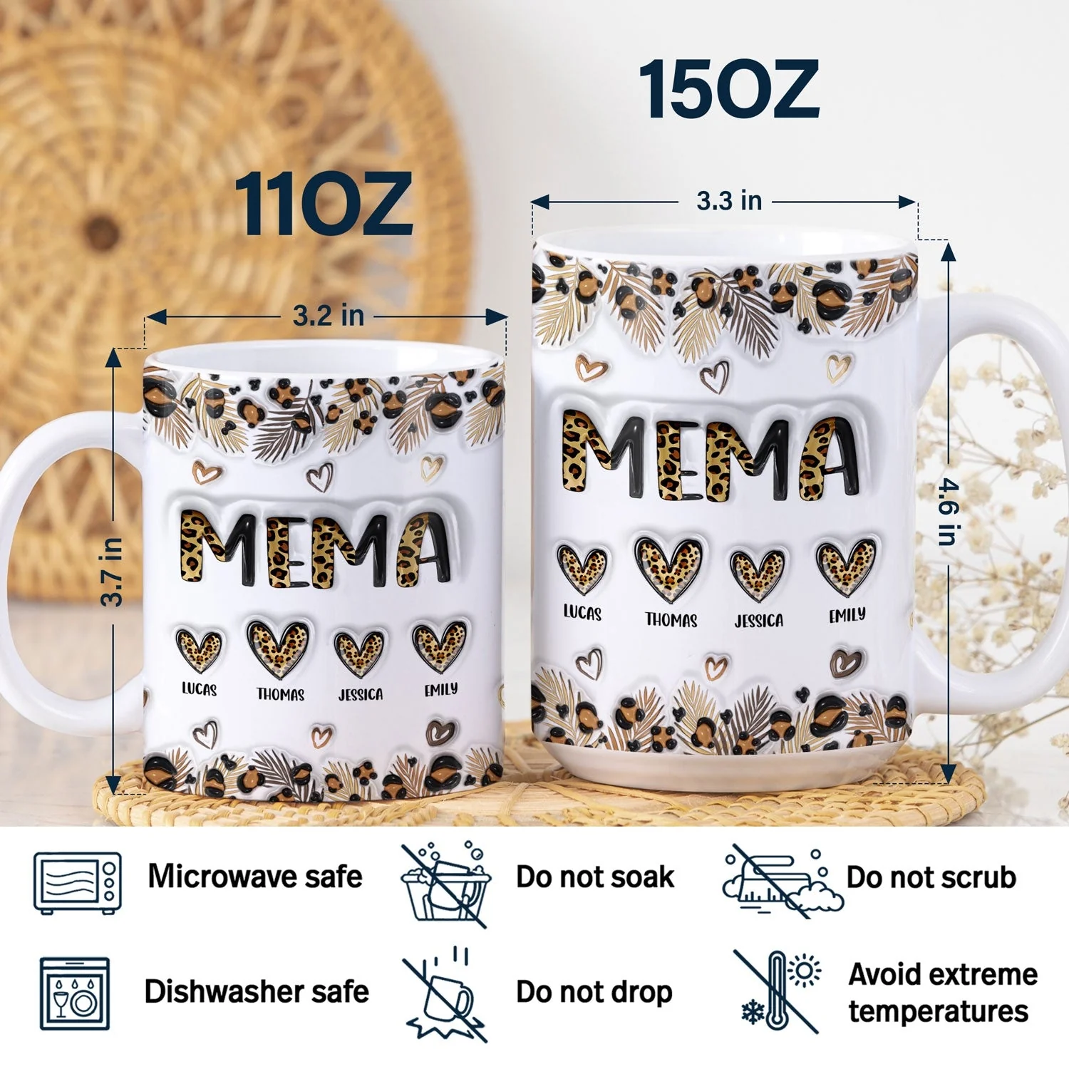 Leopard Nana Title - Birthday, Loving Gift For Mom, Mother, Mama, Grandma, Grandmother - 3D Inflated Effect Printed Mug, Personalized White Edge-to-Edge Mug - Image 5