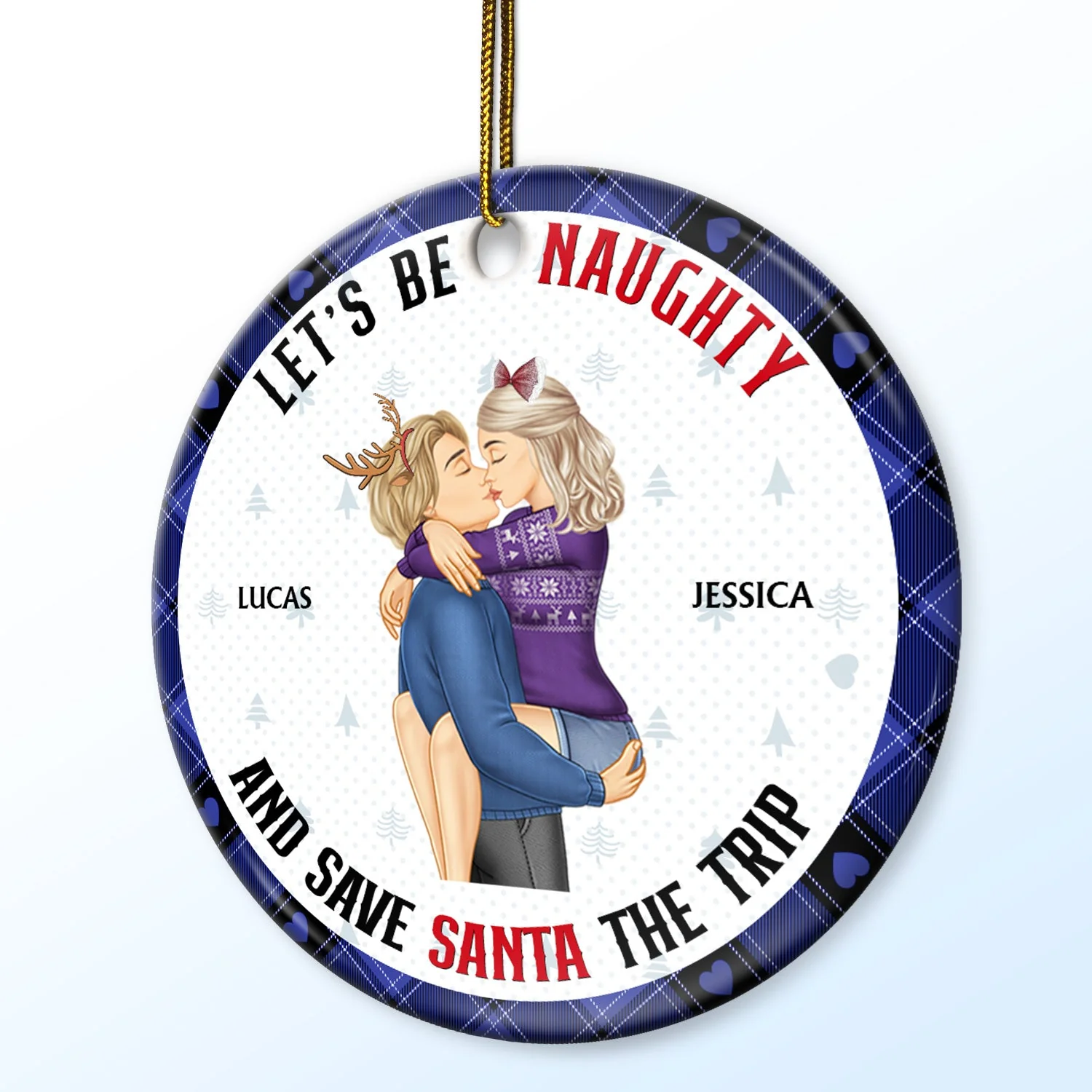 Let's Be Naughty - Anniversary, Christmas Gift For Couples, Family - Personalized Circle Ceramic Ornament - Image 2