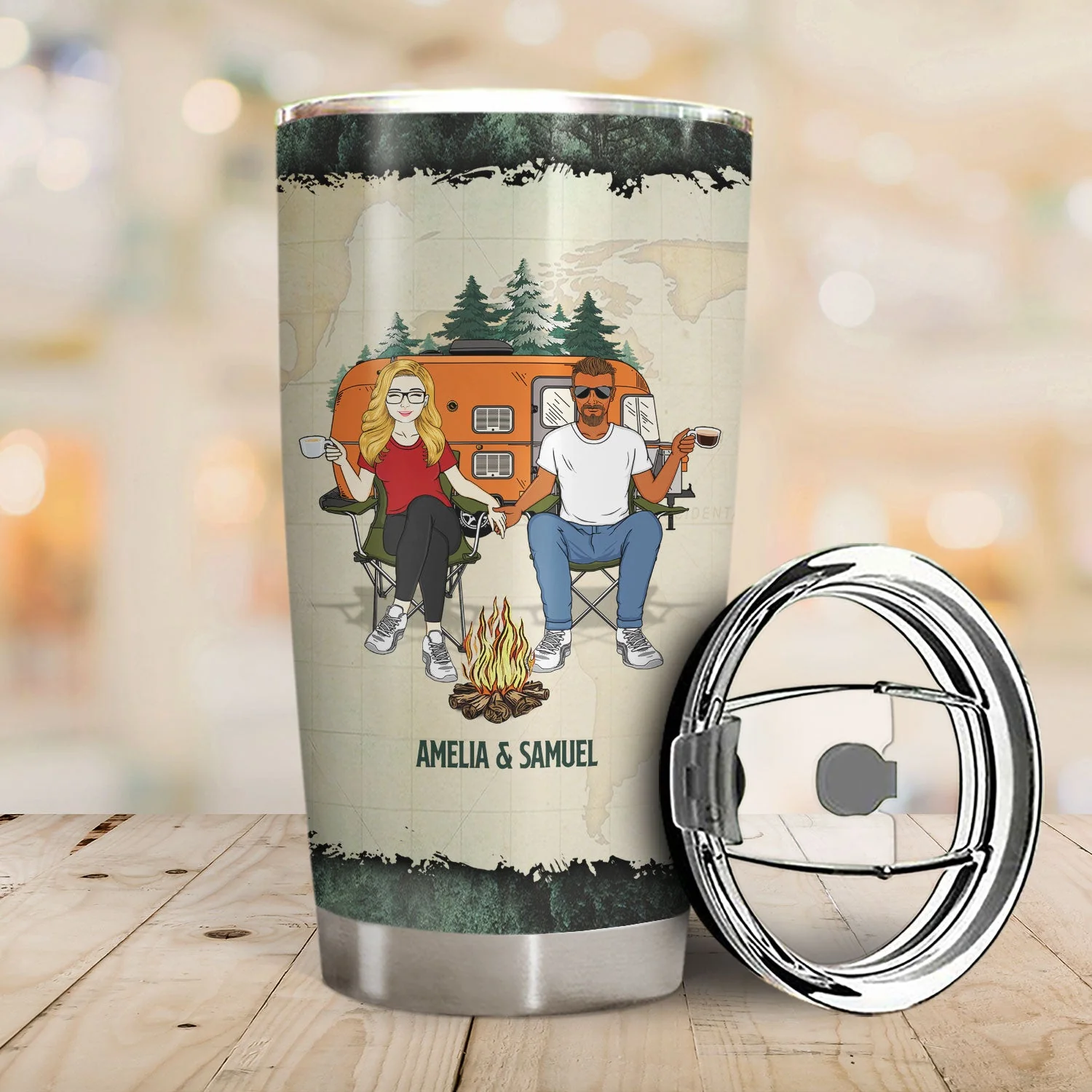 Let's Sit By The Campfire And Watch People Park Their Campers - Gift For Camping Lovers, Campsite, Couple, Family - Personalized Custom Tumbler - Image 2