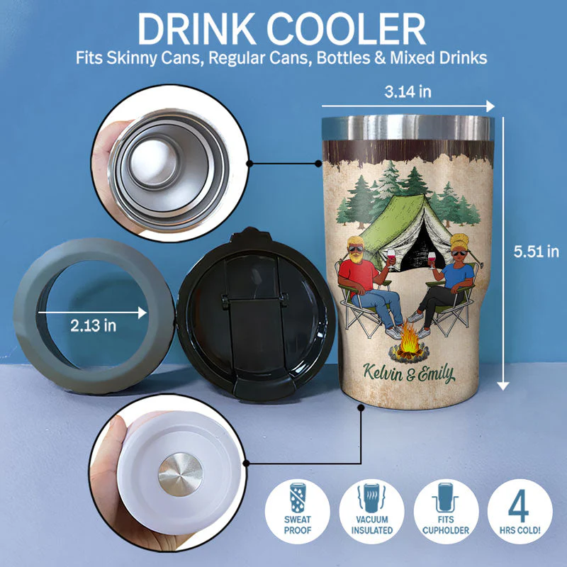 Let's Sit By The Campfire And Watch People Park Their Campers Husband Wife Family - Couple Gift - Personalized Custom Triple 3 In 1 Can Cooler - Image 4