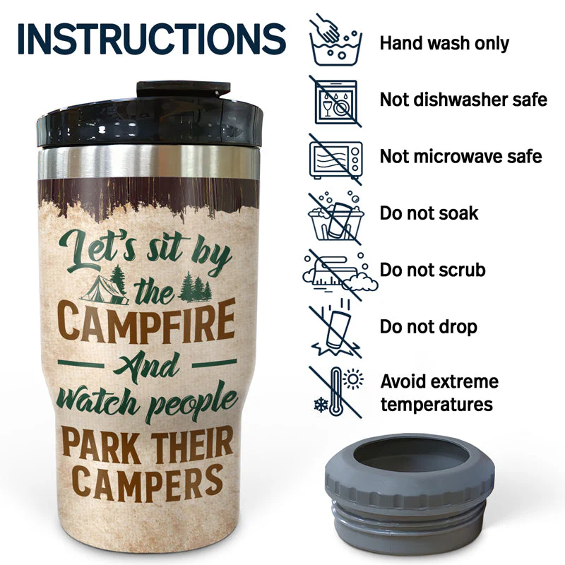 Let's Sit By The Campfire And Watch People Park Their Campers Husband Wife Family - Couple Gift - Personalized Custom Triple 3 In 1 Can Cooler - Image 5