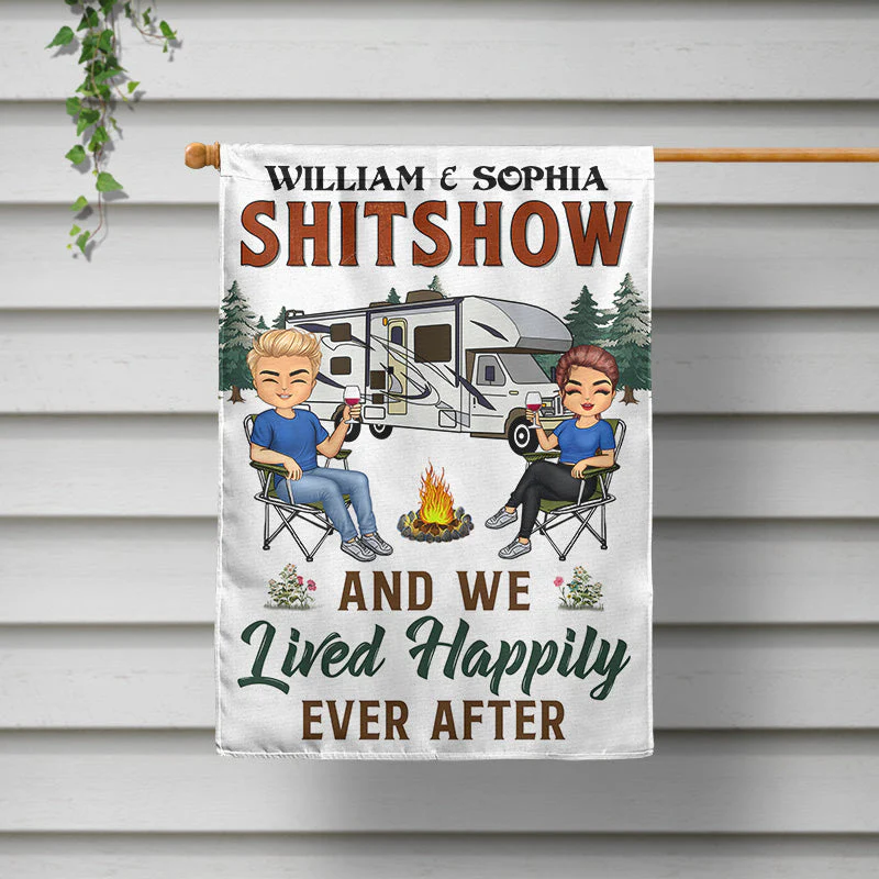 Let's Sit By The Campfire Husband Wife Camping - Couple Gift - Personalized Custom Flag - Image 2