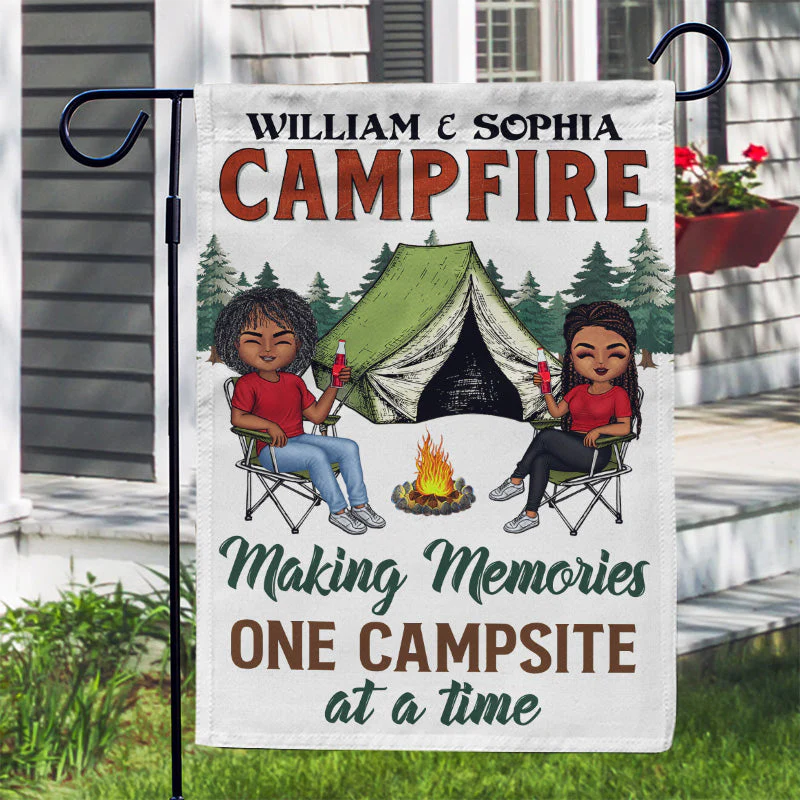 Let's Sit By The Campfire Husband Wife Camping - Couple Gift - Personalized Custom Flag - Image 3