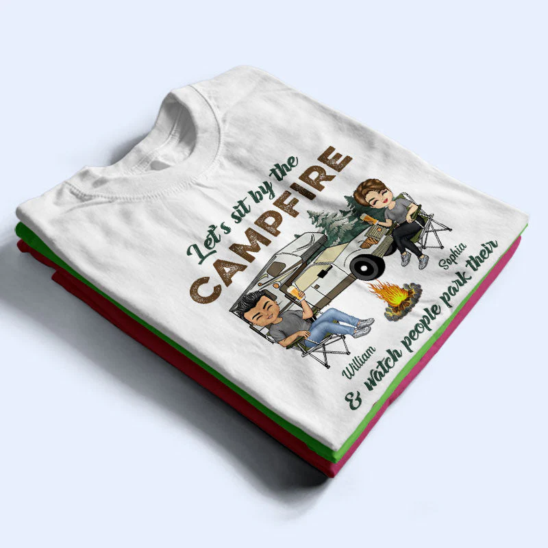 Let's Sit By The Campfire Husband Wife Camping - Couple Gift - Personalized Custom T Shirt - Image 2