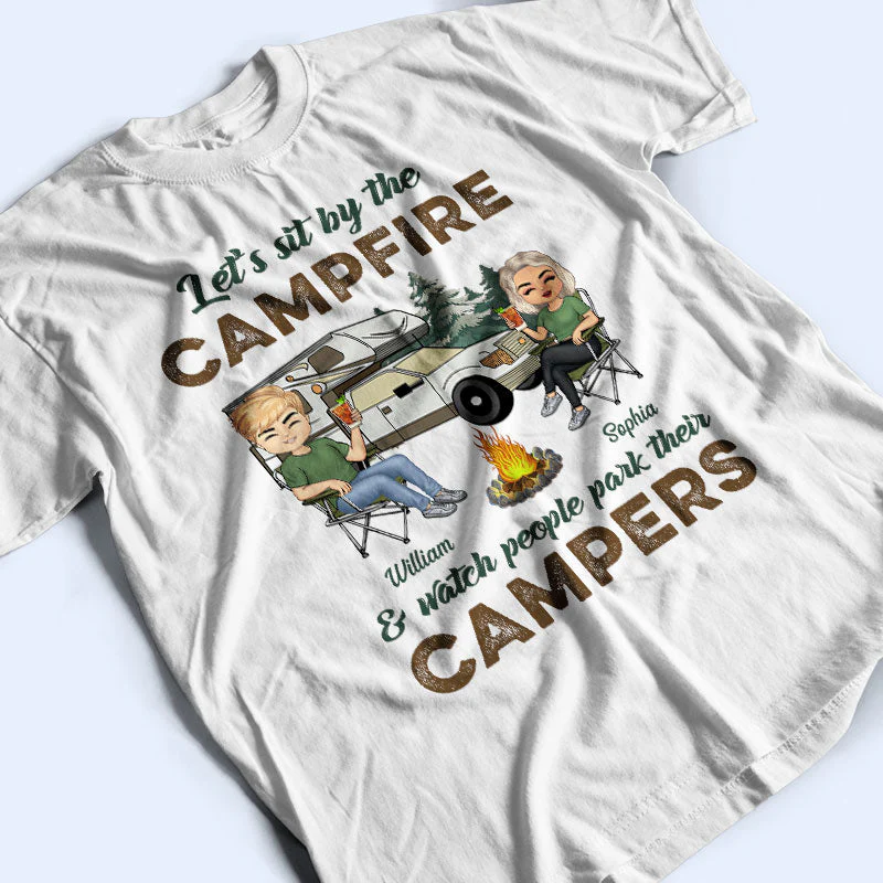 Let's Sit By The Campfire Husband Wife Camping - Couple Gift - Personalized Custom T Shirt - Image 3